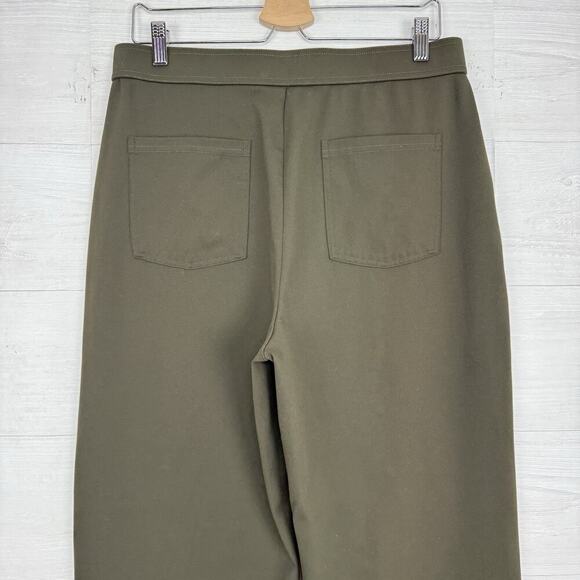 Halara High Waisted Straight Leg Casual Pants Size L Olive Green Stretch Pockets - Picture 9 of 16